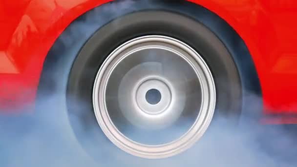 Автомобиль сделать шины разогреваются с дымом, Автогоночный гоночный сжигает резину с его шин в рамках подготовки к гонке . — стоковое видео