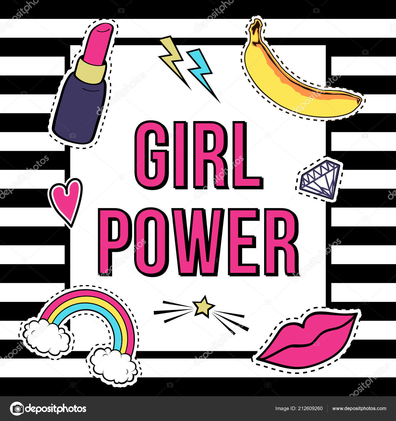Vector Poster Girl Power Cute Fashion Patch Badges Lips Rainbow Vector Image By C Eireenz Vector Stock