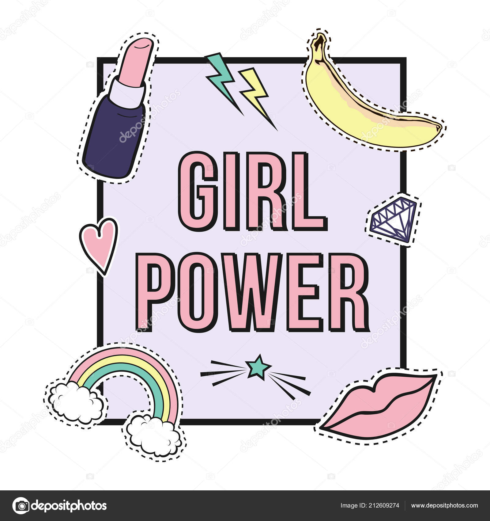 Vector Poster Girl Power Cute Fashion Patch Badges Lips Rainbow Vector Image By C Eireenz Vector Stock