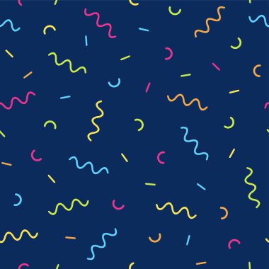 Geometrik öğelerle dikişsiz bir retro memphis desen vektör. Kaotik trendy geometri hippi tarzı. Posterler, kapakları, baskılar için uygundur..