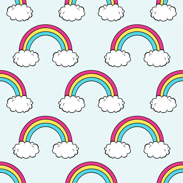 Patrón Sin Costura Vectorial Con Arco Iris Lindo Nubes — Vector de stock