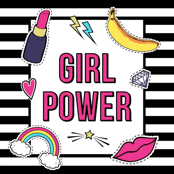 Vector Poster Girl Power Met Leuke Mode Patch Badges Lippen — Stockvector