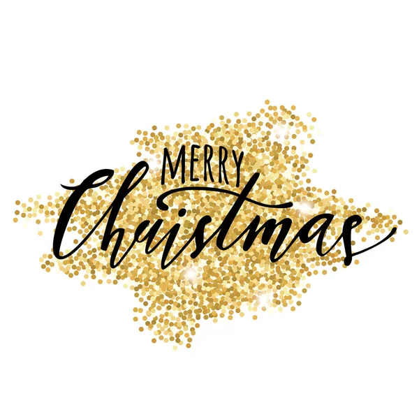 Altın glitter konfeti ve beyaz arka plan üzerinde el çizilmiş harflerle Vektör Merry Christmas illüstrasyon. Tatil tebrik posteri için yaratıcı tipografi. — Stok Vektör