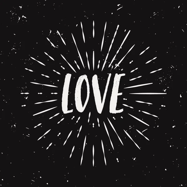 Ilustración vintage de moda vectorial con letras "Love" y efecto sunburst. Diseño manuscrito. Caligrafía moderna . — Archivo Imágenes Vectoriales