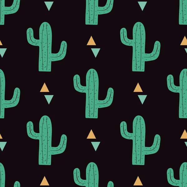 Patrón sin costura vectorial con cactus y triángulos. Diseño moderno para moda, estampado, póster, tarjeta, textil. Estilo escandinavo . — Vector de stock