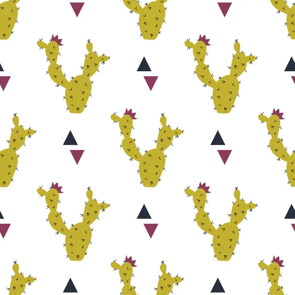 Vector naadloos patroon met cactussen en driehoeken. Modern design voor mode, print, poster, kaart, textiel. Scandinavische stijl. — Stockvector