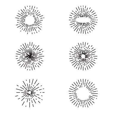 El yapımı vintage güneş patlamaları Vektör seti. Retro tasarım elemanlarının toplanması