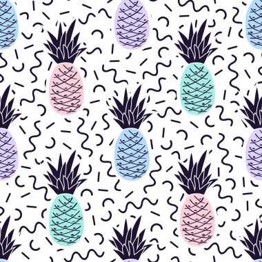 Ananas ile vektör dikişsiz memphis desen