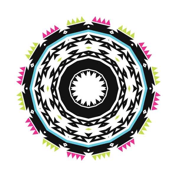 Vector colorful decorative ethnic pattern. Round ornament with geometric elements. — Stock Vector
