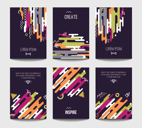 Vector trendy brochure templates with chaotic flat geometry in memphis style. Modern minimalistic design for poster, banner, cover presentation, flyer, invitation. A4 layout. — Stock Vector