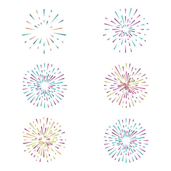 Vector set with colorful fireworks on white background — Stock Vector