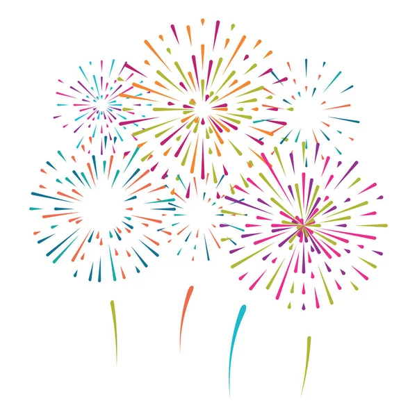 Ilustração vetorial com diferentes fogos de artifício coloridos em fundo branco — Vetor de Stock