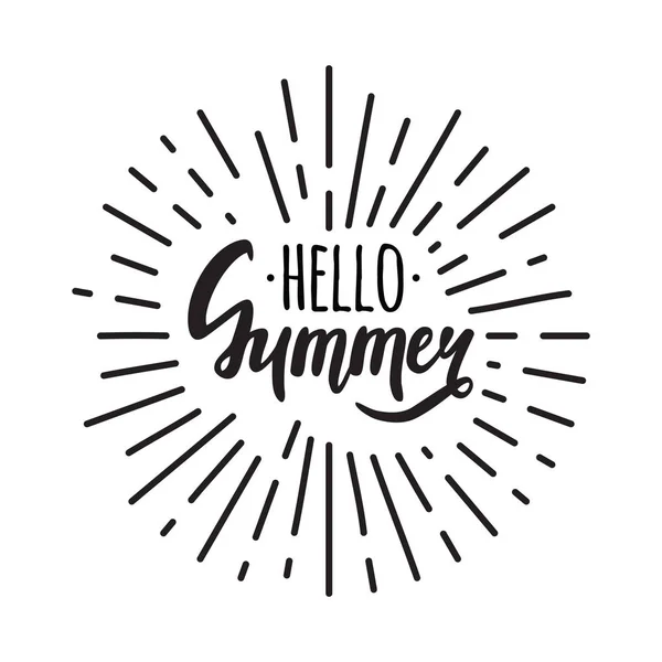 Illustration vectorielle avec lettrage "Hello Summer" et sunburst vintage — Image vectorielle