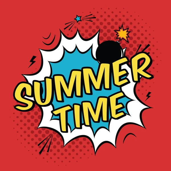 Vector colorful pop art illustration with Summer Time phrase. Decorative template with halftone background and bomb explosion in modern comics style. — Stock Vector