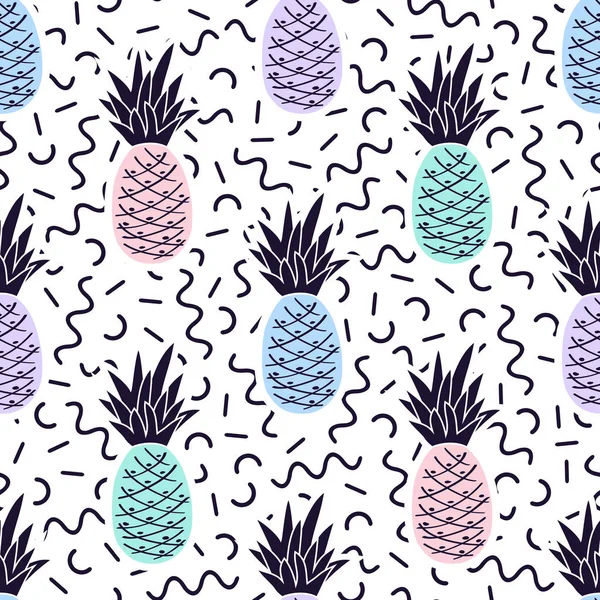 Modèle de memphis sans couture vectoriel avec ananas — Image vectorielle