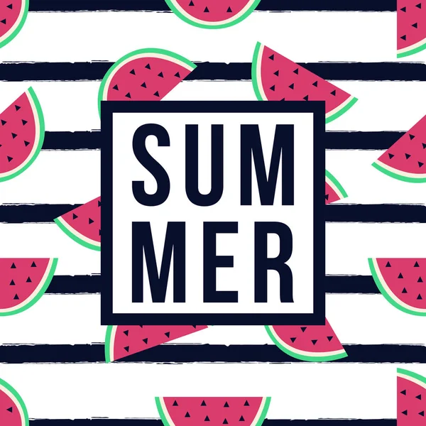 Vektor Sommerrahmen mit nahtlosem Muster mit Wassermelone und schwarzen Streifen. süße Frucht Hintergrund. — Stockvektor