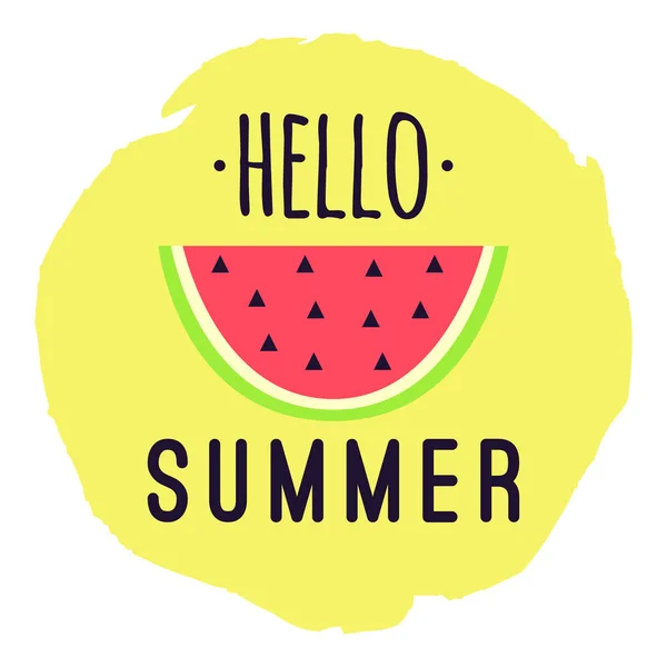 Illustration vectorielle avec pastèque et texte Hello Summer — Image vectorielle