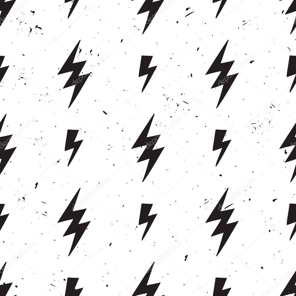 Vector abstract hipster grunge pattern with lightning bolts. Trendy thunder background.