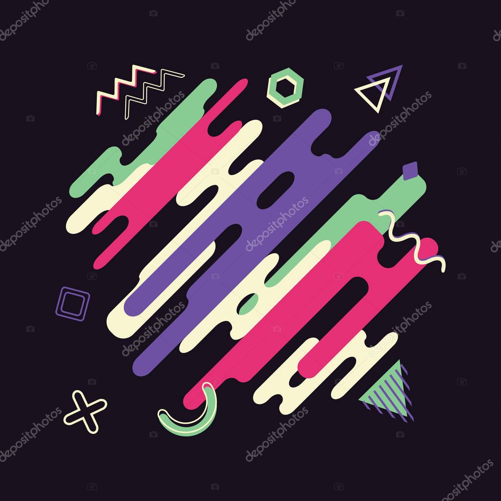 Vector modern dynamic composition made of various rounded shapes in color and geometric elements. Abstract creative background.