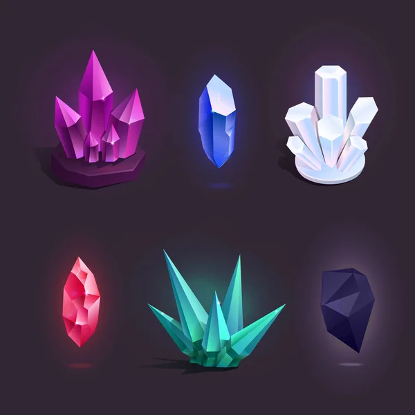 Векторный набор с разными цветными кристаллами. Иконки для игр — стоковый вектор