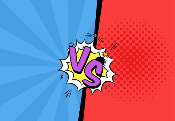 Vector illustration of versus letters with speech bubble, bomb explosive in comic pop art style — Stock Vector