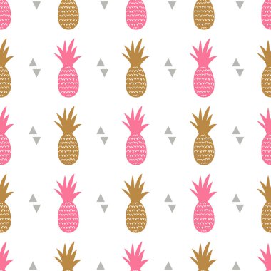 Ananas ve üçgenler ile Vektör dikişsiz desen. Sevimli yaz meyve arka plan.