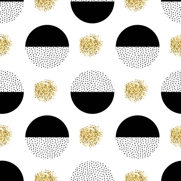 Vector seamless retro memphis pattern with round geometric elements. Trendy geometry in hipster style. Suitable for posters, covers, prints. — Stock Vector