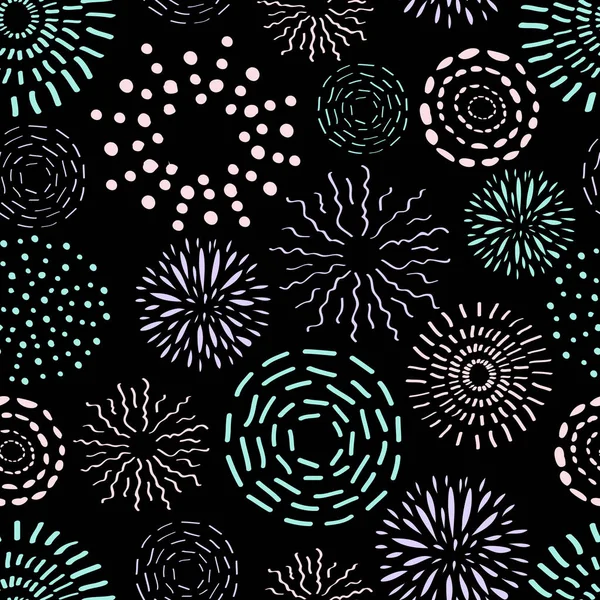 Vector seamless pattern with different round ink elements. Abstract trendy background with fireworks. — Stock Vector