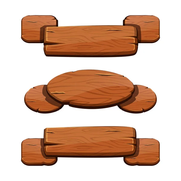 Векторный набор с мультяшными деревянными лентами для игровых активов, разработка ui. Баннеры GUI . — стоковый вектор