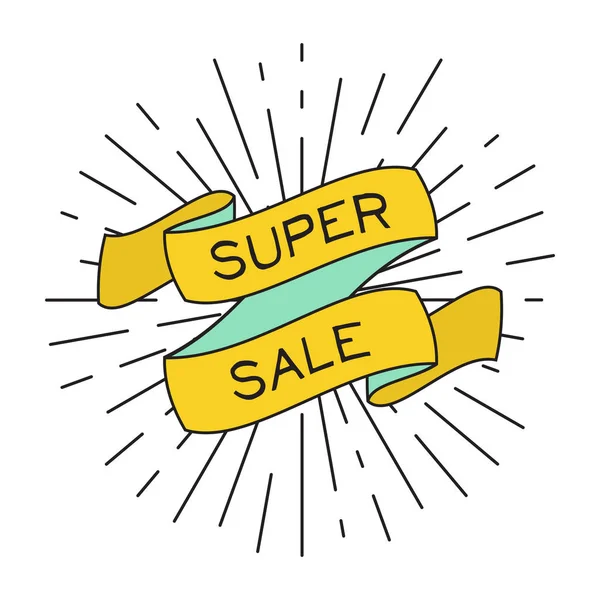 Vector Super Sale cartaz com fita e raios de luz vintage. Elementos retro para banners, cartazes, cartões de presente, publicidade e web —  Vetores de Stock