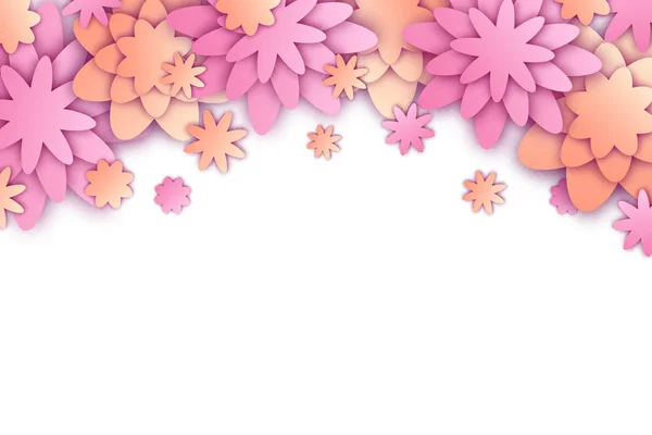 Vektorillustration mit Papierschnittblumen und Platz für Text. trendige Frühling und Sommer Origami-Hintergrund — Stockvektor