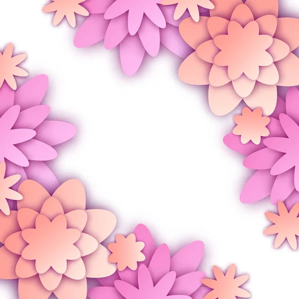 Kağıt kesilmiş çiçekler ve metin için yer ile Vektör illüstrasyon. Trendy ilkbahar ve yaz origami arka plan — Stok Vektör