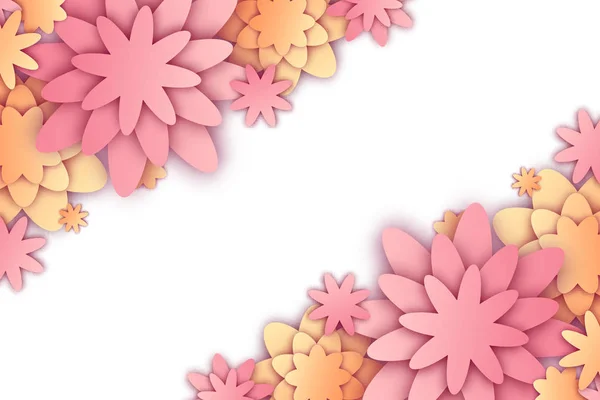 Vektorillustration mit Papierschnittblumen und Platz für Text. trendige Frühling und Sommer Origami-Hintergrund — Stockvektor