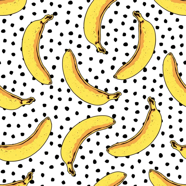 Padrão de banana sem costura vetorial no fundo pontilhado. Impressão tropical moderna —  Vetores de Stock