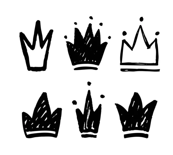 Wektor zestaw abstrakcyjnych sylwetek koronach. Ręcznie rysowane grunge ikony na białym tle — Wektor stockowy