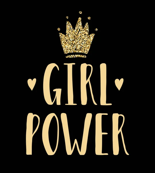 Poster vektor dengan tulisan tangan penuh inspirasi Girl Power dan mahkota emas - Stok Vektor