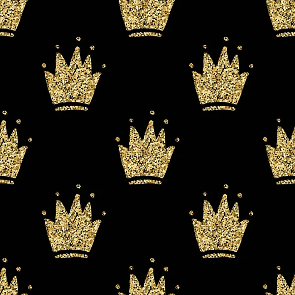 Vector seamless pattern with abstract hand drawn golden silhouettes of crowns — Stock Vector