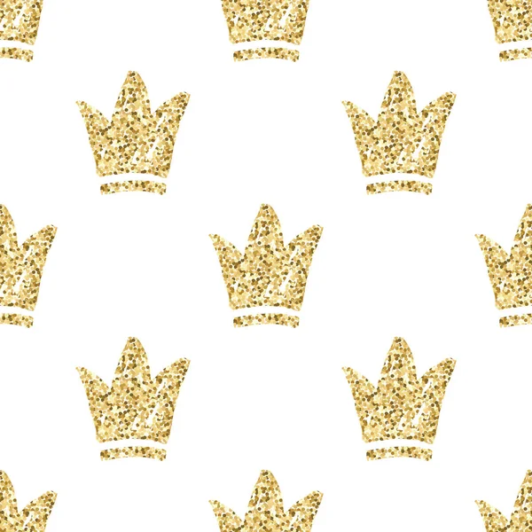 Vector seamless pattern with abstract hand drawn golden silhouettes of crowns — Stock Vector