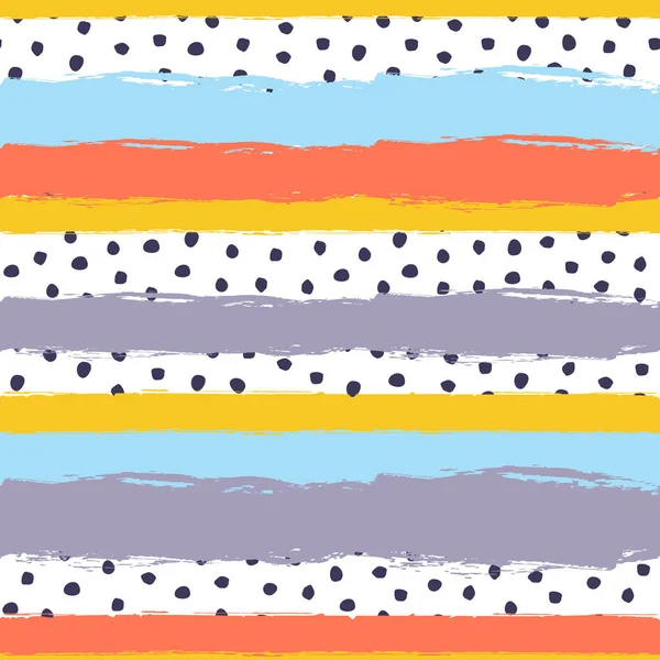 스트라이프 기하학적 브러시 그린 요소와 물방울 무늬와 벡터 추상 손으로 그린 원활한 패턴. 포스터, 카드, 섬유, 벽지 템플릿에 대한 질감 배경. — 스톡 벡터