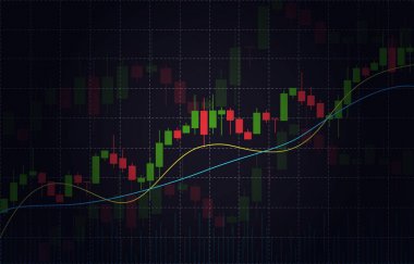 Borsa mum çubukları grafiği ile vektör arka plan. Forex ticaret yaratıcı tasarım. Ticari analiz için mum çubuğu grafik illüstrasyonu 