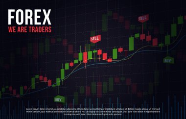 Borsa mum çubukları grafiği ile vektör arka plan. Forex ticaret yaratıcı tasarım. Ticari analiz için mum çubuğu grafik illüstrasyonu 