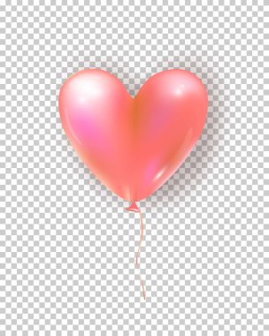 Kalp şeklinde vektör parlak hava balonu. Şeffaf arka plan üzerinde izole gerçekçi hava 3d balon İllüstrasyon.