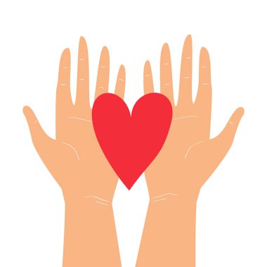 Beyaz arka plan üzerinde izole kalp tutan iki el ile Vektör illüstrasyon. Happy Valentine's Day tebrik kartı tasarımı, düğün davetiyesi, aşk tema posteri, gezegen veya bağış kavramı kaydetmek