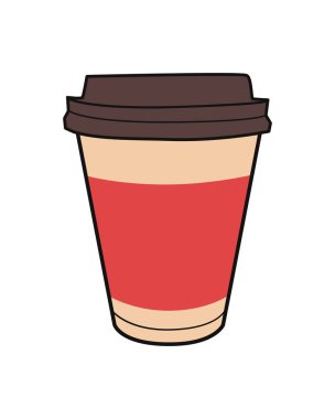 Paket kahve fincanının vektör renkli illüstrasyonu. İçecek ve içecek menüsü veya kafe tasarımı için vintage simgesi.