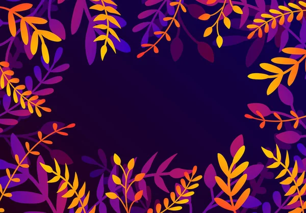Vektor natürlichen horizontalen Hintergrund in trendigen flachen Stil mit Farbverlauf farbigen exotischen Pflanzen, Blättern und Platz für Text. moderne botanische Illustration für Banner, Grußkarten, Plakate. — Stockvektor