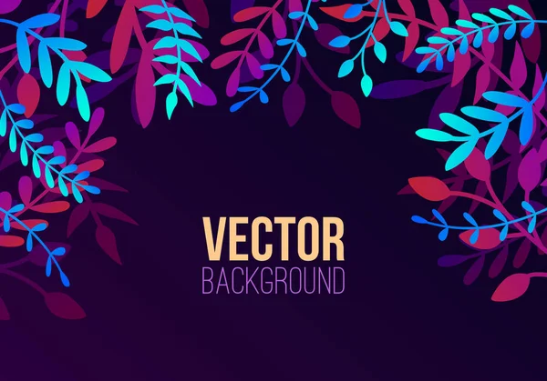 Vector fundo horizontal natural em estilo moderno plano com gradiente colorido plantas exóticas, folhas e lugar para o texto. Ilustração botânica moderna para banner, cartão de saudação, cartaz . — Vetor de Stock