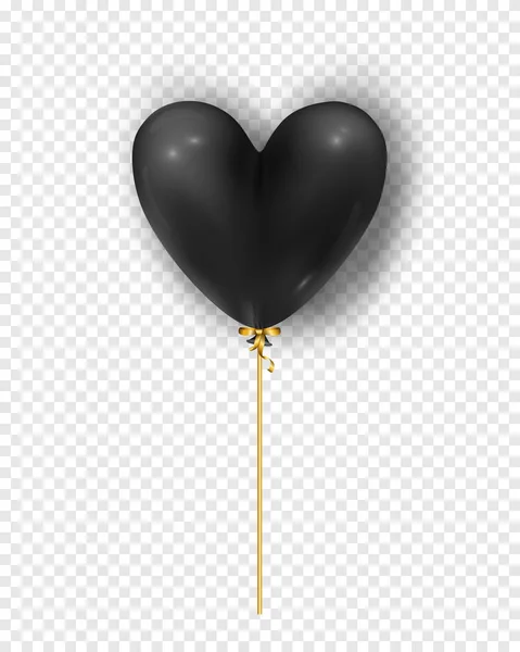矢量光泽黑色气球的心脏形式。在透明背景上隔离的真实空气 3D 气球的插图. — 图库矢量图片