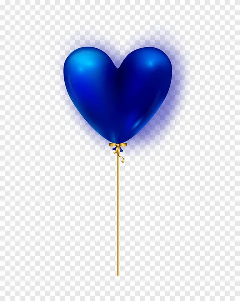 矢量光泽蓝色气球的心脏形式。在透明背景上隔离的真实空气 3D 气球的插图. — 图库矢量图片