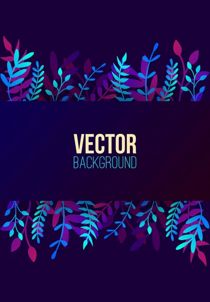 Vector natural background in trendy flat style with gradient colored exotic plants, leaves and place for text. Modern botanical illustration for banner, greeting card, poster. — Stock Vector
