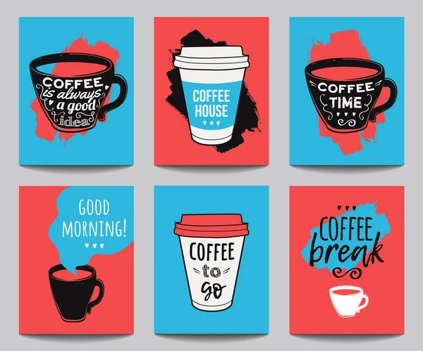 Vector zestaw nowoczesnych plakatów z tła kawy. Modne szablony hipsterów do ulotek, banerów, zaproszeń, restauracji lub kawiarni. — Wektor stockowy